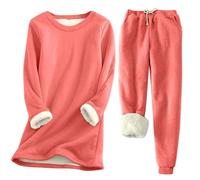 EflAl Ensemble de pyjama d'hiver en polaire chaude 2 pièces pour femme, ensemble de pyjama grande taille, sweatshirts et pantalons de survêtement pelucheux, rouge pastèque, M