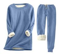 EflAl Ensemble de pyjama d'hiver en polaire chaude 2 pièces pour femme, ensemble de pyjama grande taille, sweatshirts et pantalons de survêtement pelucheux, bleu, M