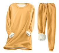 EflAl Ensemble de pyjama d'hiver en polaire chaude 2 pièces pour femme, ensemble de pyjama grande taille, sweatshirts et pantalons de survêtement pelucheux, jaune, M