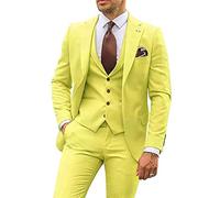 EflAl Hommes Slim Fit Suit, Revers Business Blazers Vestes 3 Pièces Groomsmen Suits Gilet Pant Ensemble Manteau Double boutonnage, jaune, Large
