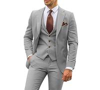 EflAl Hommes Slim Fit Suit, Revers Business Blazers Vestes 3 Pièces Groomsmen Suits Gilet Pant Ensemble Manteau Double boutonnage, Gris, 3XL