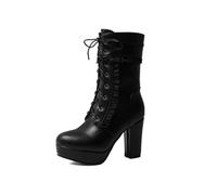 EFLALYHG Bottines à Lacets et Talons compensés pour Femme, Chaussures de soirée Style Lolita à Talons Hauts et Plateformes,Noir,48
