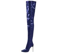 EFLALYHG Cuissardes à Talons Hauts pour Femmes, Bottes Sexy à Talons Aiguilles Fins au-Dessus du Genou, Chaussures de Pole Dance excitantes pour Club de Strip-teaseuse,Bleu,43 EU
