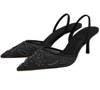 EFLALYHG Escarpins à Petits Talons et Bride arrière pour Femmes, Sandales à Bout Pointu ornées de Perles idéales pour Un Mariage ou Une cérémonie,C,39