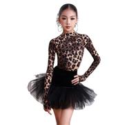 EFLALYHG Robe de Danse Latine à imprimé léopard pour Filles, Robes de Danse de Salon pour Enfants, Jupe de scène pour Salsa, Rumba, cha-cha-Samba et Tango vêtements de compétition,Leopard Print,120