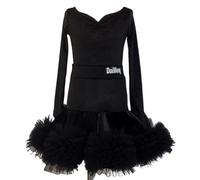 EFLALYHG Robe de Danse Latine pour Fille, Manches Longues, Jupe de compétition de Danse de Salon en Velours, Salsa Rumba Cha Cha Samba, fête d'anniversaire ou déguisement,Noir,170