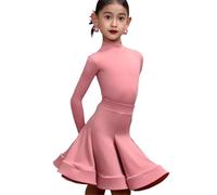 EFLALYHG Robe de Danse Latine pour Filles, Costumes de compétition de Salon pour Enfants, Costumes de scène de Samba, Tango, Salsa, Jupes de Danse Jazz Moderne,Rose,150