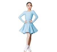 EFLALYHG Robe de Danse Latine Professionnelle pour Filles, idéale pour Les Danses de Salon, la Rumba, Le cha-cha, la Samba, Le Carnaval, Les entraînements et Les compétitions,Light Blue,140