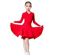 EFLALYHG Robe de Danse Latine Professionnelle pour Filles, idéale pour Les Danses de Salon, la Rumba, Le cha-cha, la Samba, Le Carnaval, Les entraînements et Les compétitions,Rouge,160