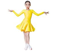 EFLALYHG Robe de Danse Latine Professionnelle pour Filles, idéale pour Les Danses de Salon, la Rumba, Le cha-cha, la Samba, Le Carnaval, Les entraînements et Les compétitions,Jaune,140
