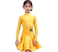 EFLALYHG Robe de Danse Latine Professionnelle pour Filles, Tenue de Danse de Samba, Tango et Salsa pour Enfants, idéale pour Les compétitions de Danse de Salon,Yellow 1,130
