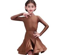 EFLALYHG Robe de Danse Latine Professionnelle pour Filles, Tenue de Danse de Samba, Tango et Salsa pour Enfants, idéale pour Les compétitions de Danse de Salon,café,150