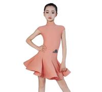 EFLALYHG Robe de Danse pour Fille, sans Manches, col roulé, Tenue de compétition de Danse de Salon Rumba cha-cha Samba,Rose,140