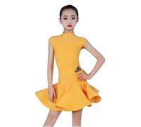 EFLALYHG Robe de Danse pour Fille, sans Manches, col roulé, Tenue de compétition de Danse de Salon Rumba cha-cha Samba,Jaune,170