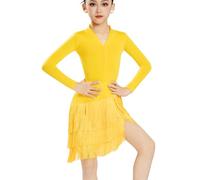 EFLALYHG Robe Latine à Franges pour Filles, Tenue de Danse de Salon pour Enfants Salsa Tango soirées dansantes,Jaune,160