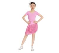 EFLALYHG Robe Latine à Franges pour Filles, Tenue de Danse de Salon pour Enfants Salsa Tango soirées dansantes,Rose,120