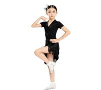 EFLALYHG Robe Latine à Franges pour Filles, Tenue de Danse de Salon pour Enfants Salsa Tango soirées dansantes,Black 1,160