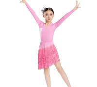 EFLALYHG Robe Latine à Franges pour Filles, Tenue de Danse de Salon pour Enfants Salsa Tango soirées dansantes,Pink 1,150