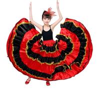 EFLALYHG Robe Longue Rouge de Style Flamenco pour Fille, Jupe Ample espagnole pour Carnaval Bal Danse du Ventre Festival Costume de scène,720°,M