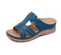 EFLALYHG Sandales compensées d'été pour Femmes, Chaussures orthopédiques à Bout Ouvert, Style Vintage, à Enfiler, décontractées, pour la Plage,Bleu,43 EU