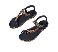 EFLALYHG Sandales Plates pour Femmes, Tongs d'été décontractées Style bohème, lanières perlées et Strass, Sandales de Plage à Pince,Navy Blue,44 EU
