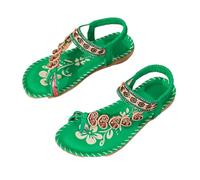 EFLALYHG Sandales Plates pour Femmes, Tongs d'été décontractées Style bohème, lanières perlées et Strass, Sandales de Plage à Pince,Vert,44 EU