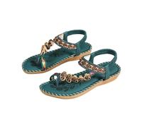 EFLALYHG Sandales Plates pour Femmes, Tongs d'été décontractées Style bohème, lanières perlées et Strass, Sandales de Plage à Pince,Dark Green,43 EU