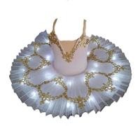 EFLALYHG Tutu Ballet LED Lumière Lac des Cygnes Ballerine Pancake Fille Robe de Ballet Enfants Danse Tutu LED Costumes,Blanc,140