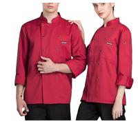 EFLALYHG Veste de Chef personnalisée pour Homme et Femme, Manteau de Chef à Manches Longues, vêtements de Travail de Cuisine, Uniformes de Cuisinier,Rouge,L