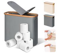 efluky 28 L 2-in-1 Boite Rangement Papier Toilette avec Couvercle, Bambou Panier à Papier Hygiénique Boite Rangement Salle de Bain, Corbeille Porte-Papier Toilette pour 9 à 12 Rouleaux, Gris