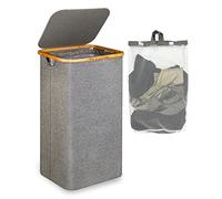 efluky Grand Panier à Linge avec Couvercle, 120L Grand panier linge sale avec Poignées en Bambou pour Vêtements, bac a linge laundry basket Pliable Grand XXL Pliable avec Sac Intérieur Gris