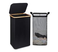 efluky Grand Panier à Linge avec Couvercle 120L Grand panier linge sale avec Poignées en Bambou pour Vêtements, bac a linge laundry basket Pliable Grand XXL Pliable avec Sac Intérieur