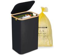 efluky Support pour sac poubelle jaune 100 l, avec couvercle, support pour sacs jaunes, retrait facile grâce à la porte à l'arrière, récipient pour cuisine et maison [sans poche intérieure] - Noir