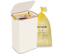 efluky Support pour sac poubelle jaune 100 l, avec couvercle, support pour sacs jaunes, retrait facile grâce à la porte à l'arrière, récipient pour cuisine et maison [sans poche intérieure] - Beige