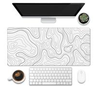 Eflxamz Sous-main de bureau, grand tapis de souris de jeu avec base antidérapante et bords cousus, contour topographique blanc, 89,9 x 40 cm