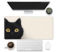 Eflxamz Sous-main de bureau, motif chat noir, grand tapis de souris de jeu pour bureau, grand tapis de souris d'ordinateur étendu avec base antidérapante et bords cousus, 90 x 40 cm