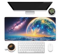 Eflxamz Sous-main de bureau, motif planète galaxie, science-fiction, cosmique, grand tapis de souris de jeu pour bureau, grand tapis de souris d'ordinateur étendu avec base antidérapante et bords