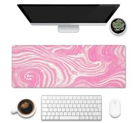 Eflxamz Sous-main de bureau, texture tourbillons marbrés roses, grand tapis de souris de jeu pour bureau, grand tapis de souris pour clavier d'ordinateur étendu, base antidérapante et bords cousus, 80