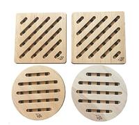 efo Lot de 4 Dessous de Plat en Bois pour Plans de Travail de Cuisine - Résistants à la Chaleur (carrés et Ronds 20x20cm) - Dessous de Plat antidérapants en Bois pour casseroles Chaudes ou casseroles