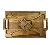 efo Plateau de service rectangulaire en bois avec compartiments divisés et saladier amovible - Plateau à tapas décoratif avec poignées pour servir des apéritifs du fromage et des collations 48 x 29 cm