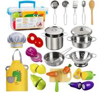 EFO SHM Accessoire Cuisine Bois Enfant, Dinette Enfant Ustensile de Cuisine Jouets Fruits et Légumes à Découper Jouet Cuisine éducatif pour garçons et Filles dès 3 Ans