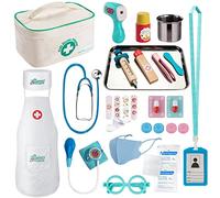 EFO SHM Malette Docteur Enfant - avec stéthoscope, seringue, Thermomètre Infrarouge et Beaucoup d’Autres Accessoires en Bois, Jouet d'Imitation dès 3 Ans