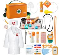 EFO SHM Malette Docteur Enfant, avec Stetoscop Enfant, Thermomètre, Seringue et Plus Kit Docteur Enfant en Bois, Jeux pour Enfants de Plus de 3 Ans
