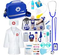 EFO SHM Malette Docteur Enfant avec Véritable Stéthoscope, Blouse de Médecin, Kit Infirmiere Jouet Docteur Bois, Cadeau Enfant 3 Ans