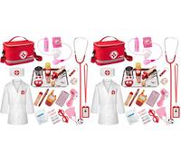 EFO SHM Malette Docteur Enfant Kit de Médecin Jouets Déguisement de Docteur Accessoires en Bois avec Stéthoscope, Thermomètre, Jouet Enfant 3 Ans (Lot de 2)