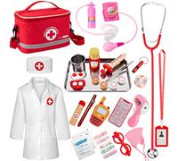 EFO SHM Malette Docteur Enfant Kit de Médecin Jouets Déguisement de Docteur Accessoires en Bois avec Stéthoscope, Thermomètre, Jouet Enfant 3 Ans