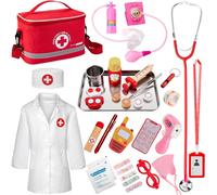 EFO SHM Malette Docteur Enfant Kit de Médecin Jouets Déguisement de Docteur Accessoires en Bois avec Stéthoscope, Thermomètre, Jouet Enfant 3 Ans