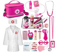 EFO SHM Mallette de Docteur en Bois pour Enfant avec Véritable Stéthoscope, Blouse de Médecin, Thermomètre, Seringue et Sac de Médecin - Jouet d'Imitation et Cadeau pour Enfants dès 3 Ans