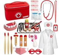 EFO SHM Mallette de médecin en bois pour enfant avec véritable stéthoscope dentiste Role Play Jeu de docteur Jouet pour enfants à partir de 3 ans