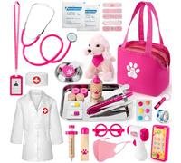 EFO SHM Mallette de médecin en Bois pour Enfants - Jouet vétérinaire - Mallette de Docteur avec Blouse de médecin - Véritable stéthoscope - Thermomètre - Vétérinaire - Jeu de rôle - Cadeau de 3 Ans